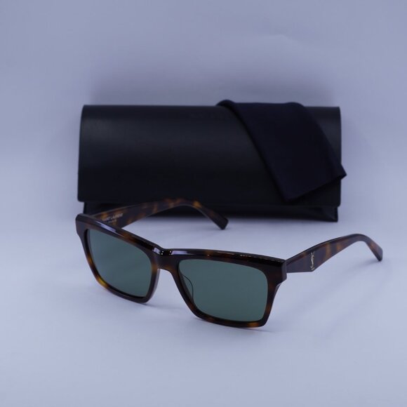 Saint Laurent SLM104 003 Sunglasses Havana Square Frame, Green Lenses - Picture 12 of 13